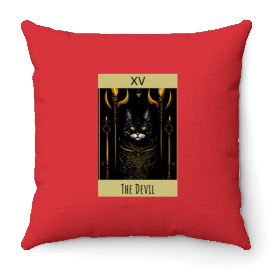 Tarot card the devil cat - readings and astrology Throw Pillows