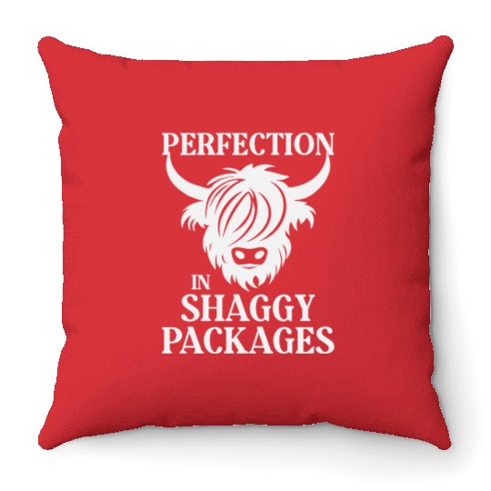 Perfection In Shaggy Packages Highland Cow Throw Pillows