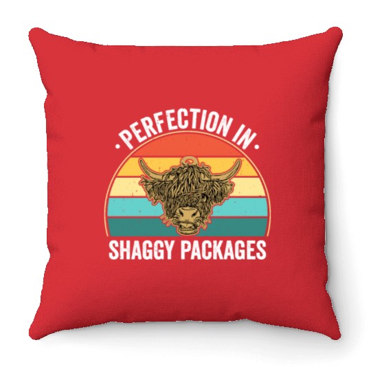 Perfection In Shaggy Packages Highland Cow Throw Pillows