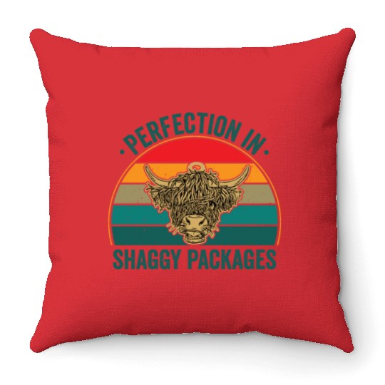 Perfection In Shaggy Packages Highland Cow Throw Pillows