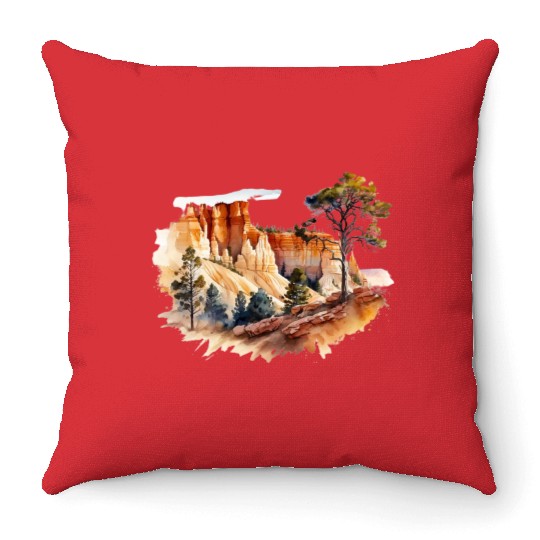 Bryce Canyon Watercolor Wonderland Throw Pillows