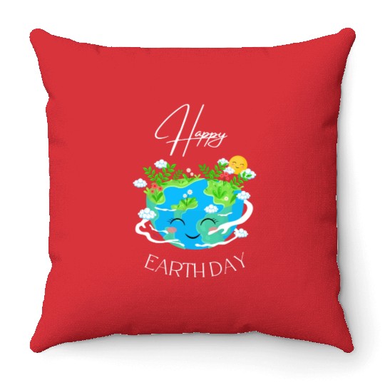 Green and Blue Happy Earth Day Throw Pillows