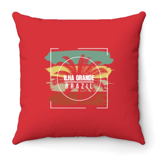 Ilha Grande Brazil Artistic Palm Tree Retro Throw Pillows
