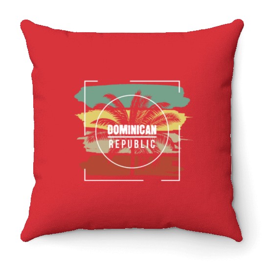 Dominican Republic Artistic Palm Tree Retro Throw Pillows