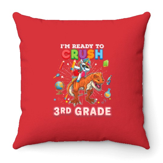 I m Ready To Crush 3rd Grade Unicorn Dinosaur Throw Pillows