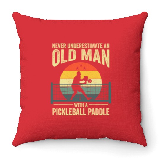 Pickleball Vintage Design For Grandpa Pickleball Throw Pillows