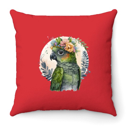 Cute Conure Parrot Bird Flower Crown Pet Birds Throw Pillows