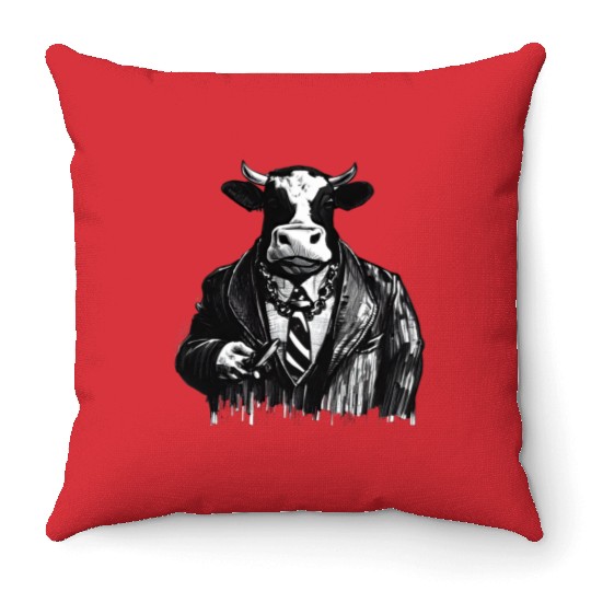 COW MOBSTER COW AS MOB BOSS COW A NOSTRA Throw Pillows