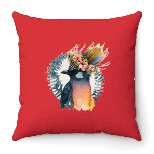 Cute Bird Of Paradise Bird Flower Crown Pet Birds Throw Pillows