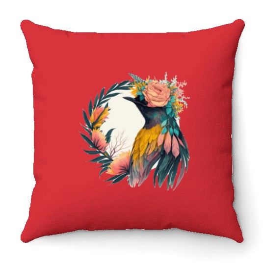 Cute Bird Of Paradise Bird Flower Crown Pet Birds Throw Pillows
