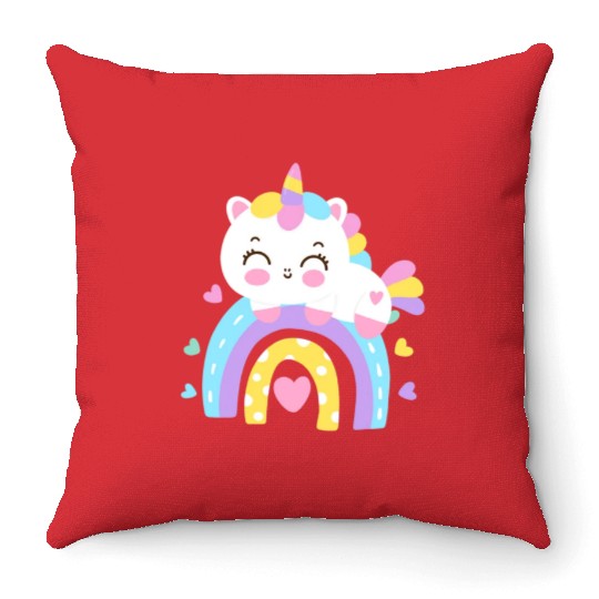 Sweet Kawaii Rainbow Unicorn Cute Girl Gift Throw Pillows