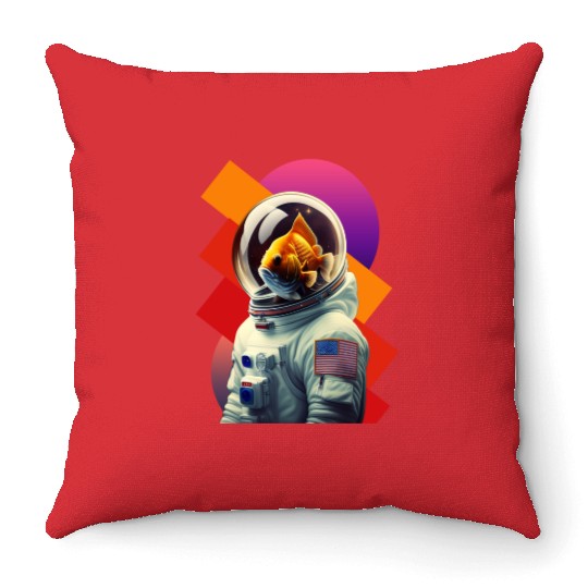 First Adventure with the Brave Goldfish Astronauts Throw Pillows