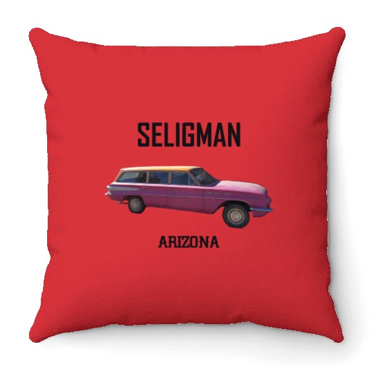 Old car city of Seligman in Arizonna, US Route 66 Throw Pillows