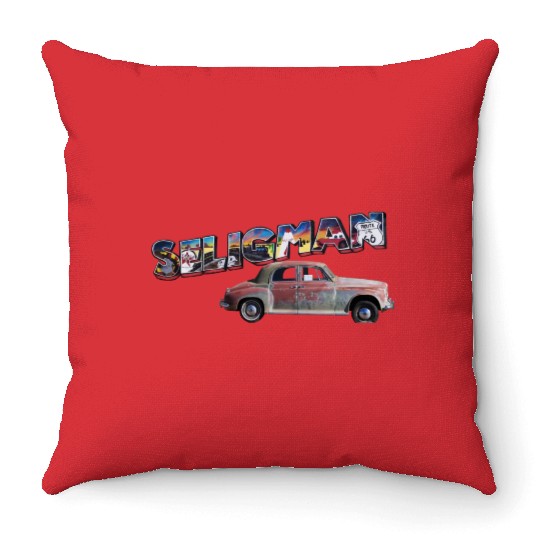 Old car city of Seligman in Arizonna, US Route 66 Throw Pillows