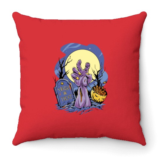 Halloween Zombie Candy Trick Or Treat Throw Pillows
