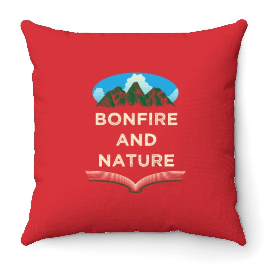 Bonfire and Nature Camping Wildlife Camper Outdoor Throw Pillows