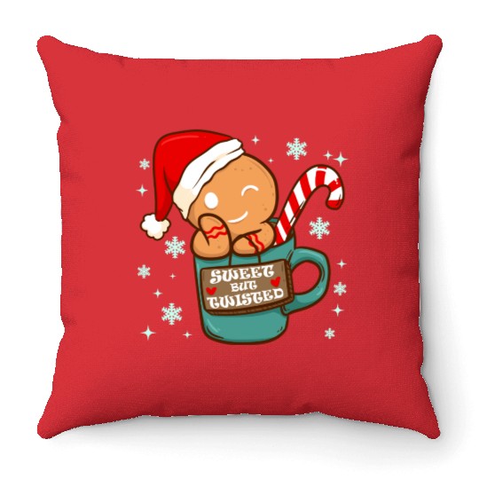 Sweet But Twisted Christmas Candy Cane Gingerbread Throw Pillows