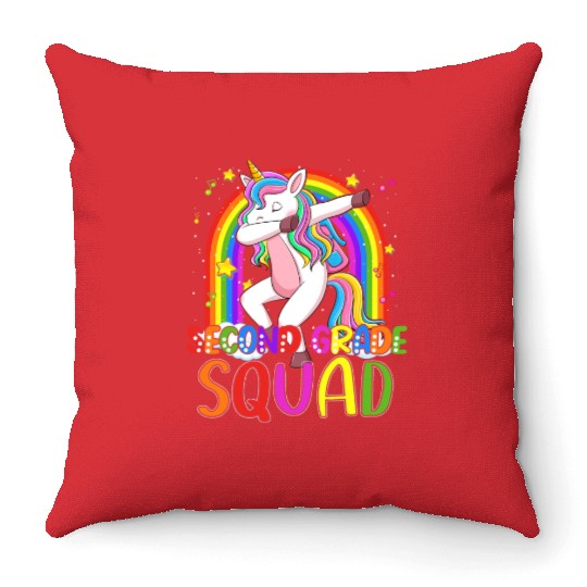 2nd Grade Squad Dabbing Unicorn Rainbow Back Throw Pillows