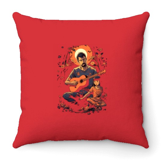 Guitarist Dad Guitar Player Father and Daughter Throw Pillows