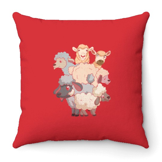 Cute Lamb Farm Animal Lover Farmer Sheep Throw Pillows