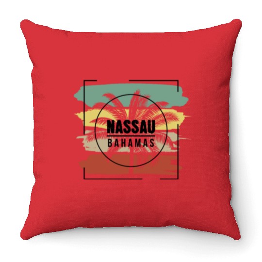 Nassau Bahamas Palm Tree Retro Artistic Throw Pillows