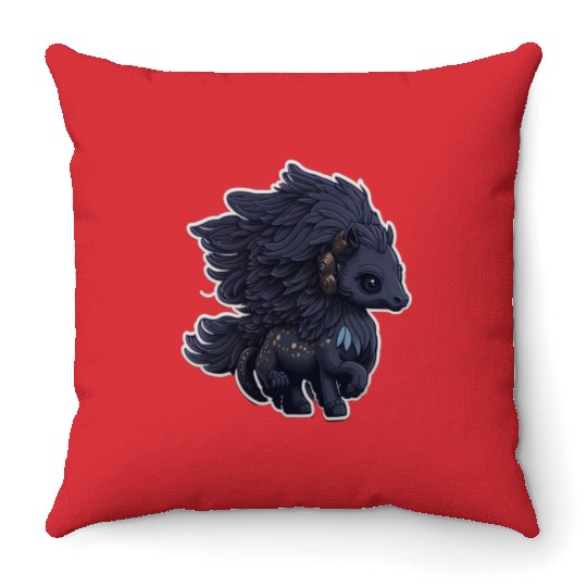Midnight Flight of the Majestic Black Pegasus Throw Pillows