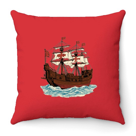 Columbus Day 1492 Ship Throw Pillows