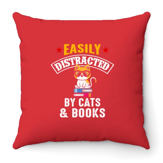Cat And Book Throw Pillows