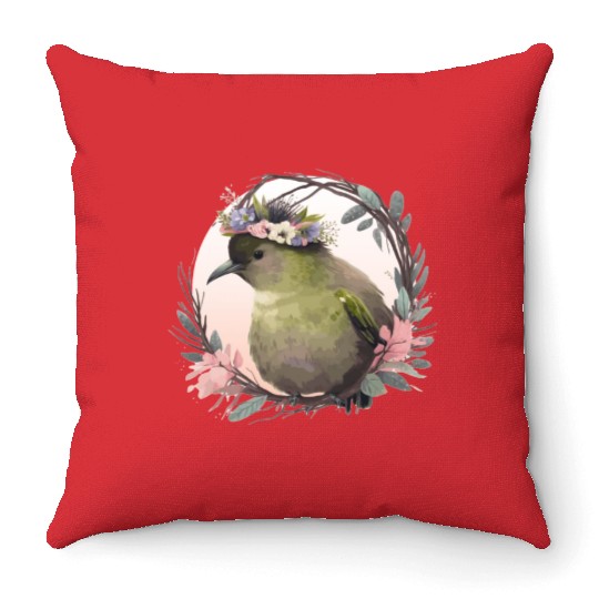 Tropical Kiwi Bird Flower Crown Floral Exotic Bird Throw Pillows