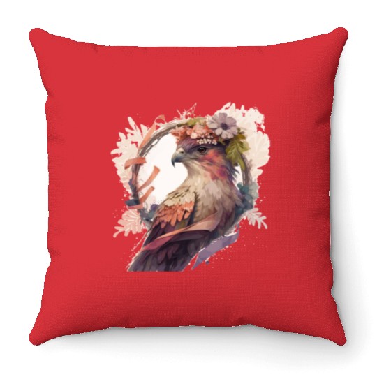 Birds Of Prey Kite Bird Flower Crown Floral Throw Pillows