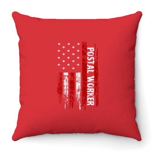 Postal Worker Usa Flag Mailman Postman Throw Pillows