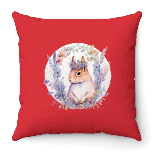Cute Squirrel Flower Crown Animal Lovers Throw Pillows