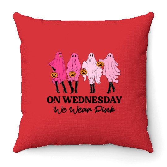 Breast Cancer On Wednesday We Wear Pink Halloween Throw Pillows