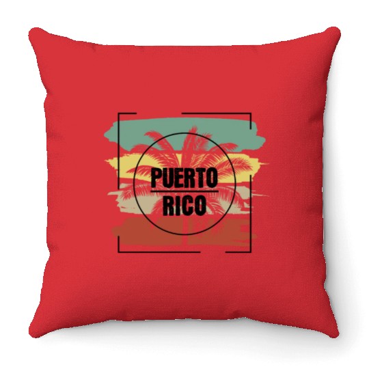 Puerto Rico Palm Tree Retro Artistic Throw Pillows
