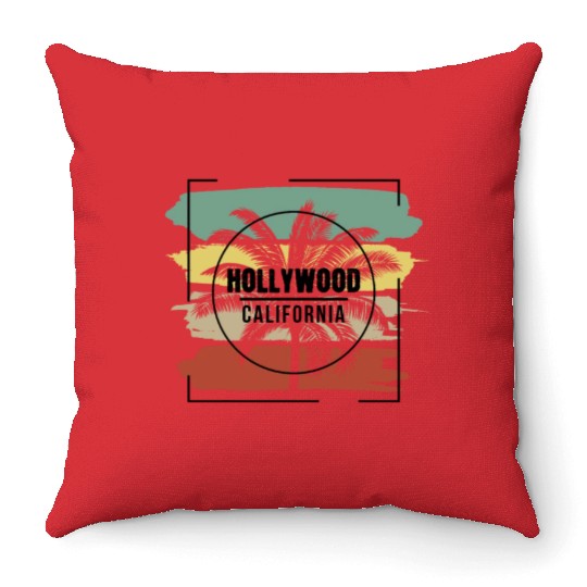 Hollywood California Stylish Retro Palm Tree Throw Pillows