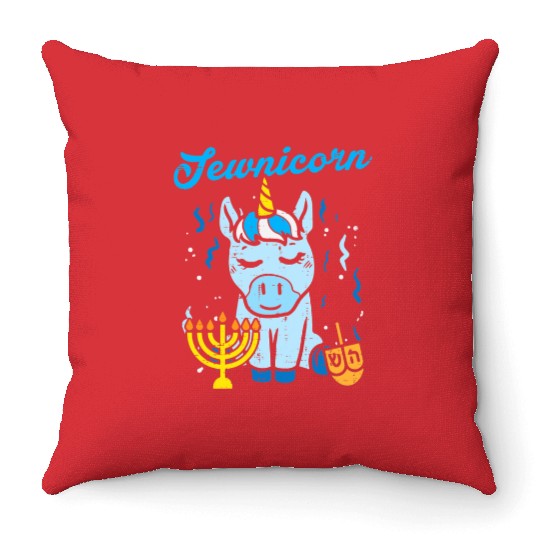 Jewnicorn Jew Unicorn Cute Hanukkah Pajamas Throw Pillows