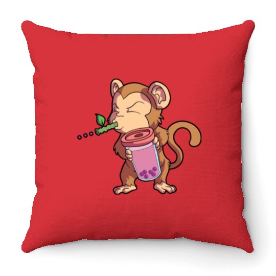 Monkey Bubble Tea Year Of The Monkey Chinese Throw Pillows