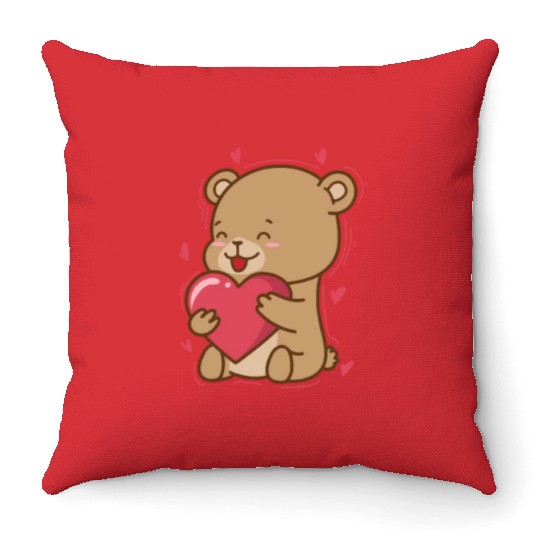 Bear is in love with Heart Forest Animal Throw Pillows