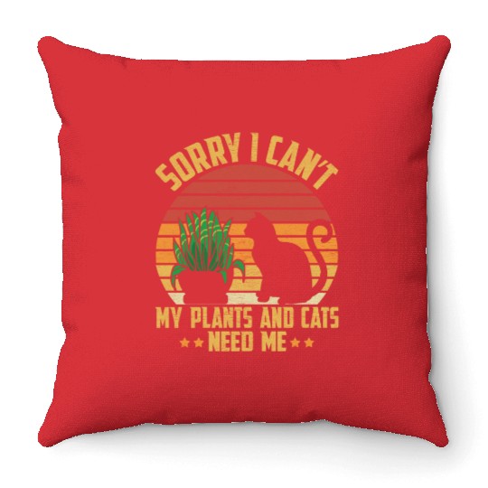 Plant and Cat Lover Gardening Gardener Throw Pillows