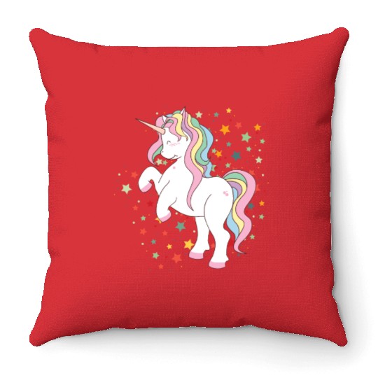 Cute Rearing Rainbow Unicorn Falling Stars Throw Pillows