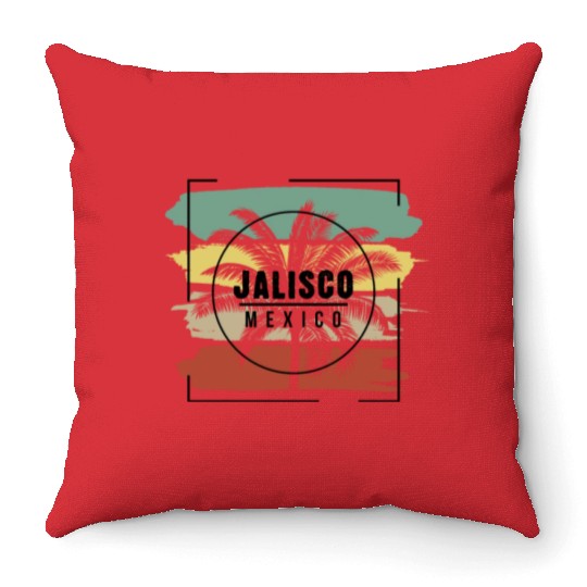 Jalisco Mexico Palm Tree Retro Artistic Throw Pillows