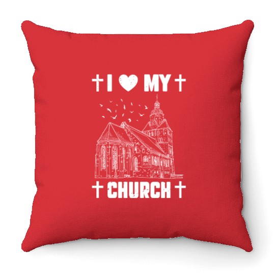 I Love My Church Funny Religious Guy Girl Church Throw Pillows