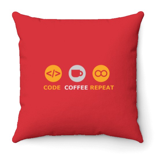 coffee code repeat software developer tech Throw Pillows