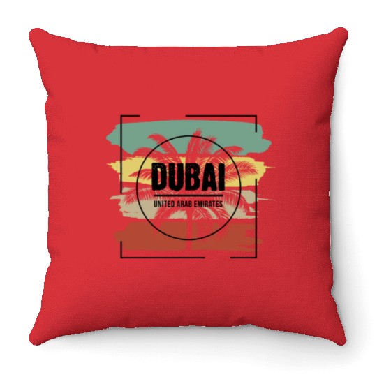Dubai United Arab Emirates Palm Tree Retro Throw Pillows