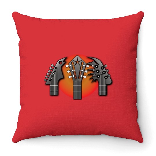 Three Metal Guitars Throw Pillows