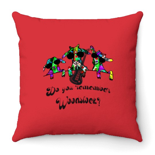 Hippie Goats playing guitar remembering Woodstock Throw Pillows