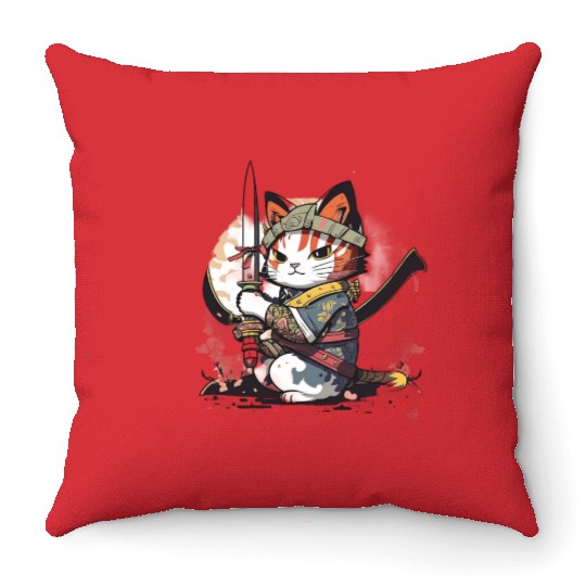The Battlefield: A Samurai Cat's Tale Throw Pillows