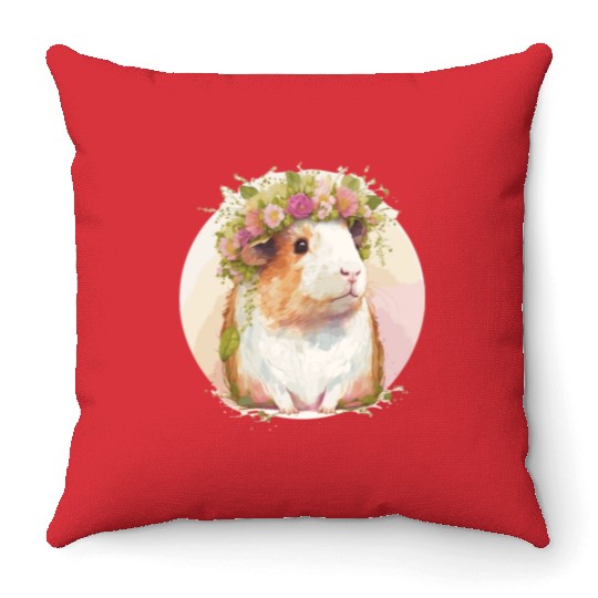 Cute Guinea Pig Flower Crown Floral Pet Rodent Lov Throw Pillows