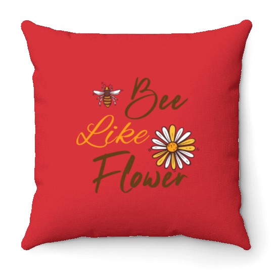 Bee like a flower Honey bee Throw Pillows