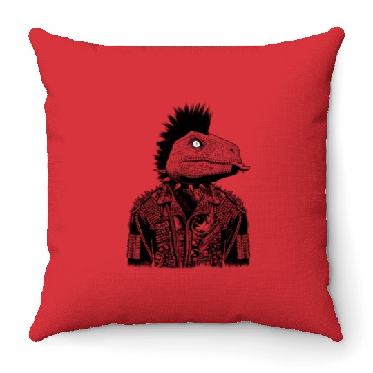 Crested Punk Velociraptor Throw Pillows